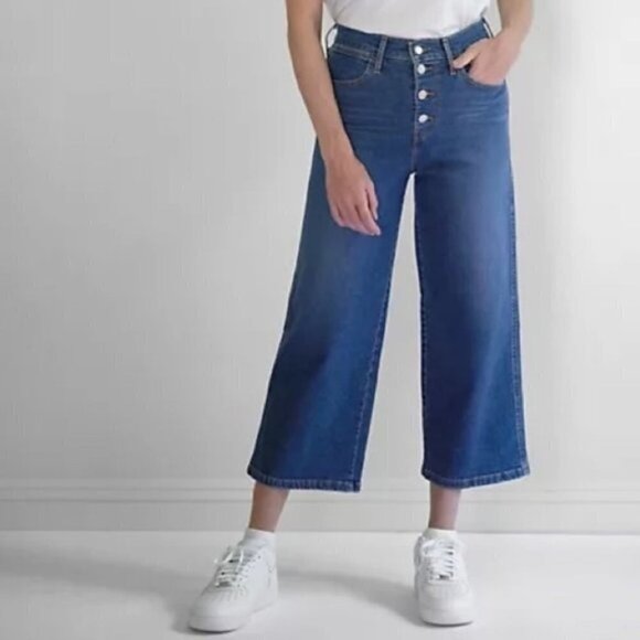 Levi's Womens Mile Jeans Size 30 Blue High Rise Wide Leg Cropped Cotton Blend - Picture 7 of 14